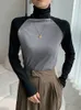 Dames t shirts kleur patchwork dames t-shirts 2022 lente lange mouw turtleneck bodem minimalistisch basic chic tops vrouw