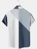 Camisas casuales de hombres 2022 Harajuku Camisa de solapa de manga corta para hombres Simple 3D estampado a rayas de rayas de gran tamaño para hombres
