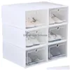 Storage Boxes Bins Pp Clear Mticolor Shoe Boxes Foldable Storage Transparent Organizer Stackable Display Superimposed Combination Dh0F1