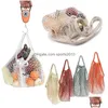 Storage Bags Women Cotton Shop Net Bag Hollow Fruit Eco Tote Bags Friendly Holiday Beach Fishing Nets Handbag Inventory Wholesale Dr Dhjfw