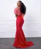 2023 Arabisch Aso Ebi Red Mermaid Prom Dresses Lover Soundined Beaded Evening Formele feest tweede receptie verjaardagsbetrokkenheid bruidsmeisje