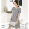 Casual Dresses Nightdress Female Cotton Pajamas 2022 Shirt Style One-Piece Women's Home Skirt Striped Half-Sleeved Summer Dress Loose