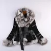 Giacca in vera pelle da donna Gl0006 per donna Cappotto invernale in vera pelliccia con cintura in pelle scamosciata con cerniera