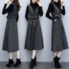 Casual Kleider Frühling Herbst Kleid Frauen Vintage Lange Riemen Woolen Zweiteilige Sets Elegante Vestidos mit Gürtel 5XL