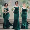 Klassisk lång velevt sjöjungfru brudtärna klänningar remmar trädgård bröllop festklänningar ärmlös mörkgrön land formell parti prom kväll slitage 2023