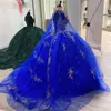 Royal Blue Quinceanera klänningar Guldapplikationer Sparking Star Pattern Sweet 15 Girls Prom Gown Ball Gown with Cloak