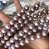 Kedjor 11-13mm Super Big Size Purple Color Edsion Loose Pearl Necklace Real Strand String 39cm lång