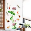 Wallpapers Lotus And Fish Wall Sticker Wallpapers Bedroom Decorations Porch Walls Stickers Self Adhesive Wallpaper 551 H1 Drop Deliv Dht76