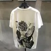 メンズTシャツ黒と白の手描きの印刷Tシャツホームレトロ春の夏のトレンドルーズショートスリーブ