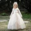 Fille Robes Fleur Dentelle Appliques Enfants Princesse Robes Avec Des Perles D'or Pour Les Mariages Première Communion Pageant Porte