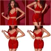 Abiti da lavoro abiti da lavoro donne in pelle rossa in cuoio in lattice reggiseno sexy e mini con cerniera mini con cerniera abita a due pezzi da donna da ballo club da ballo r dh1gq