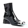 Bottes Fashion Shoe Black Patent Square Head Side Zipper Low Heel Designers