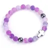 Braccialetto incrociato con perline di ematite in agata stagionata colorata blu viola da 8 mm per gioielli da yoga per uomo donna