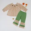 Kläderuppsättningar 2022 Thanksgiving Outfits Baby Girl Cotton Clothes Set Turkiet broderi bodysuit spädbarn långärmad gitterbyxor för 1-8T