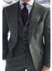 Mäns kostymer Herringben Woolen Tweed Gray For Men Formal Business Brudgum Wedding Tuxedo 3 -stycke MAND -jacka Midja med byxor