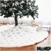 Christmas Decorations White Snowflake Tree Skirt 90 122Cm Plush Sequin Embroidered Christmas Trees Group Christmass Decorations Drop Dhbar