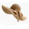 Wide Brim Hats HT1681 2022 Korea Style Women Summer Big Bow Solid Large Packable Floppy Beach Sun Hat Female Straw