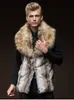 Мужской меховой жилет из искусственного меха Slim Fit с лацканами и большим воротником, короткий жилет, мужская куртка, коричневая кожа, зимнее теплое пальто 221206