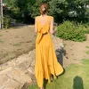 Robes décontractées femmes longue robe jaune Slip vêtements d'été 2022 piste élégante dos nu Maxi coréen plage vacances dame fête Vestidos