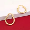 Hoop Earrings Vintage Metal Hand Engraved Pattern Classic Women's Gold Plated Hook Drop