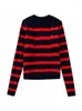 Kvinnors stickor Kumsvag 2022 Autumn Women Striped Cardigan Sweaters Casual Sweet Stick Slim O-Neck Female Elegant Street Sweater Rockar