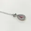 Ketens zilver ingelegde volle diamant drop-vormige roze citrien ketting hanger prachtige en elegante dames feestjuwelen