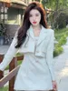 İki parçalı elbise sonbahar yüksek kaliteli kadın 2 set tweed kısa ceket ceket mini yelek zarif moda parti esi 221206