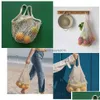 Storage Bags Women Cotton Shop Net Bag Hollow Fruit Eco Tote Bags Friendly Holiday Beach Fishing Nets Handbag Inventory Wholesale Dr Dhjfw