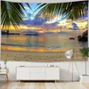 Tapisserier Ocean Landscape Wall Tapestry Sunset Sailboat Esull Tyg Hängande dekor matta strand hem