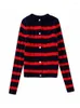 Kvinnors stickor Kumsvag 2022 Autumn Women Striped Cardigan Sweaters Casual Sweet Stick Slim O-Neck Female Elegant Street Sweater Rockar