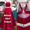 Kraliyet Blue Velvet Kız Pageant Elbise 2023 Balgown Koyu Kırmızı Uzun Tinik Genç Miss Pageant Elbise Küçük Çocuklar Bebek Toddler Teen Crystals Beading AB Stones Bordo