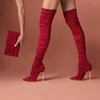 399 Rote Overknee-Stiefel 2024 und Herbst Frühling Damen Stiletto Spitzschuh mit hohen Absätzen, elastisch, große Größe, Mode 9