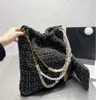 Automne hiver laine femmes sacs à provisions fourre-tout grande capacité concepteur sac à ordures mode paillettes treillis sac à main chaîne de perles femmes sac à bandoulière unique