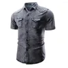 Men's Jackets Fashion Lapel Denim Shirt 2022 Designer Short Sleeve Men's Blue Slim Jacket 3XL