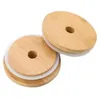 Bamboo Cap Lids 70mm 86mm Reusable Wooden Mason Jar Lid with Straw Hole and Silicone Seal Boutique P1206