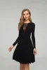 Casual Dresses 2022 Winter Women Dress In Women's Long Sleeve A Line Jacquard Black Rayon Bandage Night Club Party Vestido