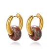 Boucles d'oreilles créoles tendance chez les femmes boucle d'oreille petits créoles en acier inoxydable couleur or métal et pierre naturelle bijoux pour