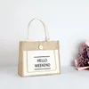 Sac de Shopping en Jute avec lettres Hello Weekend, sacs de plage en toile pour femmes, sac à bandoulière de nuit JA091