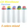 CA Warehouse Sublimation Kids Tumblers drinkwater flessen rechte spaties 20 oz Sippy Cup dubbele wandroestvrijstalen kinderen Cups met stro en deksels C001