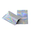 Resealable Plastic Retail food-grade Packaging Bags Holographic Aluminum Foil Pouch Smell Proof mylar Bag 2types Laser packing baggies for Food Storage
