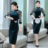 Vestuário étnico Verde Qipao Veludo Cheongsam Vestido Midi Elegante Vestidos Chineses Renda Manga Comprimento Qi Pao Tradicional FF22362843