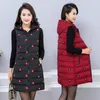 Women's Vests Cotton Vest Women Autumn Winter Mother Down Jacket Loose Coat Thickened Zipper Waistcoat Mid-Long Printing Hooded Outerwear