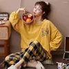 Women's Sleepwear Autumn And Winter Pajamas Women's Coral Fleece Warm Long Sleeve Flannel Ladies Sweet Cute Girly Loungewear Set