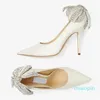 Élégant Bridals Mariage Amour Sandales Chaussures Femmes Latte Nappa Escarpins avec Perle et Cristal-Agrémenté Arc Pointu Talon Aiguille EU35-43 Original