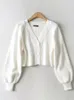 Women's Knits 2022 Women's Spring Autumn Coat Lantern Sleeves Fashionable And Comfortable Knit Cardigan V-Neck Sweater B206