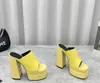 Merk vrijetijdsschoenen designer ontwerp lente vierkante kop vismond open teen waterdicht platform ultrahoge hak hemelhoge pantoffels