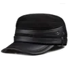 Berets 2022 Winter Men Leature Leather Eysil Ameraffs Hat Flat Flat Male Mal