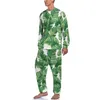 Pijama de folhas de banana de roupas de sono masculina 2 peças impressão tropical de pijama romântico de pijama