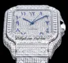 ZYF M8215 Paved Diamonds Automatic Mens Watch xl 40 мм Miyota полностью заморожен прямоугольник алмаз и браслет Blue Arabic Script Dail Super Edition Puretime F6