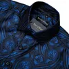 Koszulki męskie Barry Wang Fashion granatowy niebieski Paisley Silk Shirt Men Long Rleeve Casual Flower for Designer Fit Bcy-0051243Q